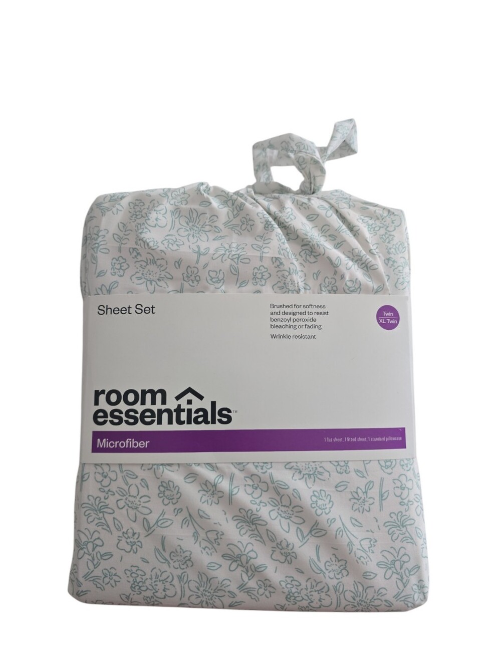 Room Essentials Twin XL Microfiber Sheet Set Floral Aqua Blue 3 Piece NWT